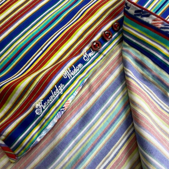 Robert Graham Shirt Men Small Flip Cuff Embroidered Striped Beach Cars Surfboard - Picture 6 of 13